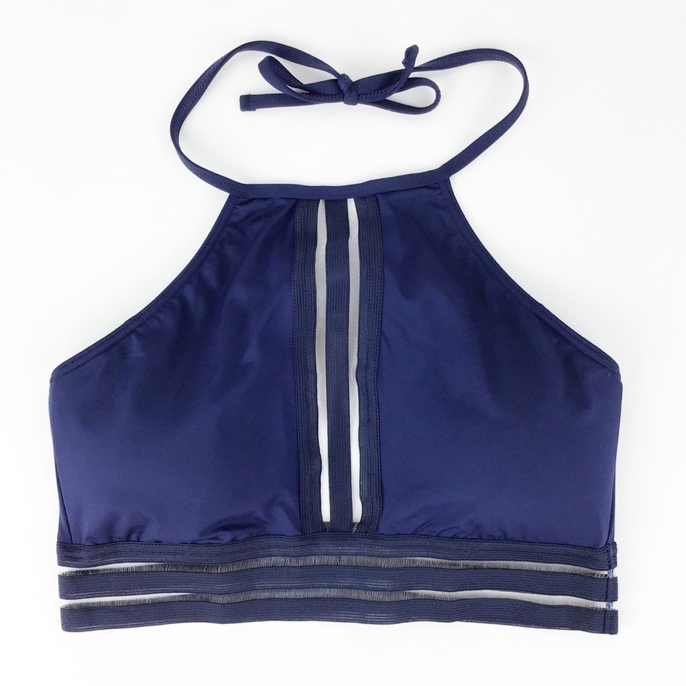 NWT Kenneth Cole Navy High Neck Bikini Top l Large